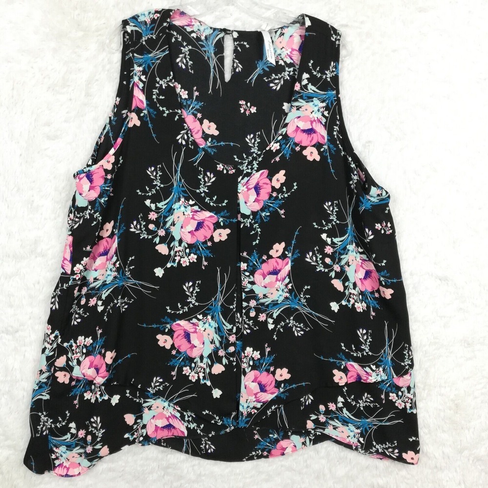 Ny Collection Womens Blouse Sleeveless Black Floral Pink Tank Split Plus 2X New‎